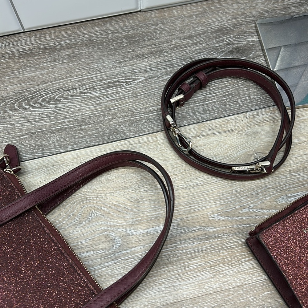 Kate Spade burgundy glitter crossbody satchel with matching wallet - Picture 6 of 16
